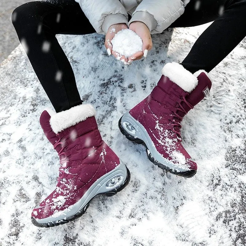 Women Boots Winter Keep Warm Cotton Shoes Mid-Calf Snow Boots Ladies Lace-up High-top Waterproof Booties Chaussures Femme