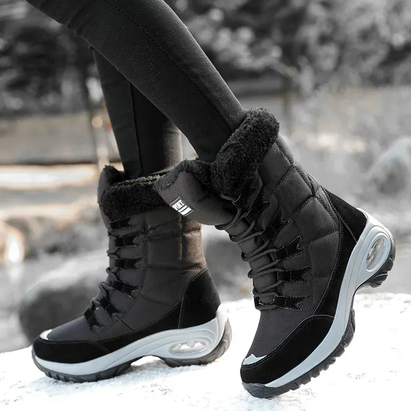 Women Boots Winter Keep Warm Cotton Shoes Mid-Calf Snow Boots Ladies Lace-up High-top Waterproof Booties Chaussures Femme