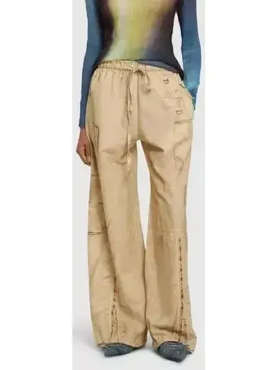 Women’s Beige Cotton Cargo Wide-Leg Pants