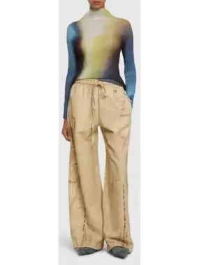 Women’s Beige Cotton Cargo Wide-Leg Pants