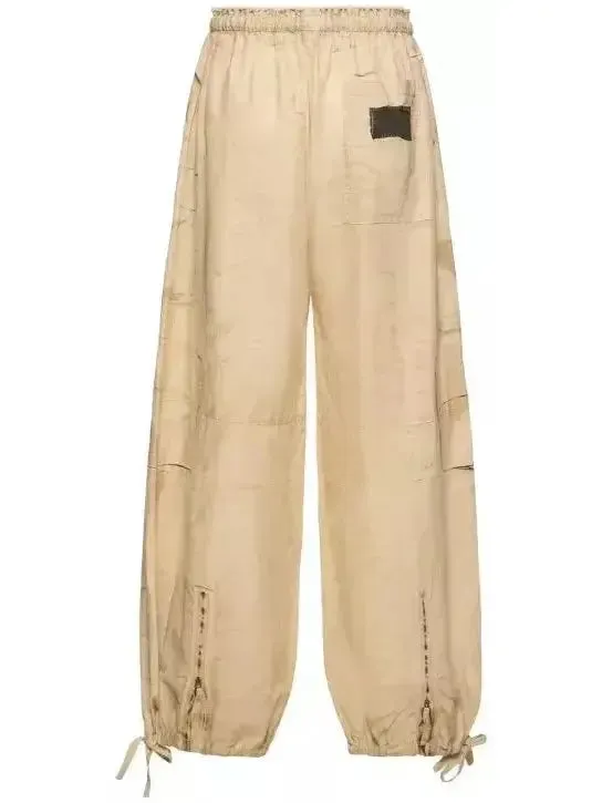 Women’s Beige Cotton Cargo Wide-Leg Pants