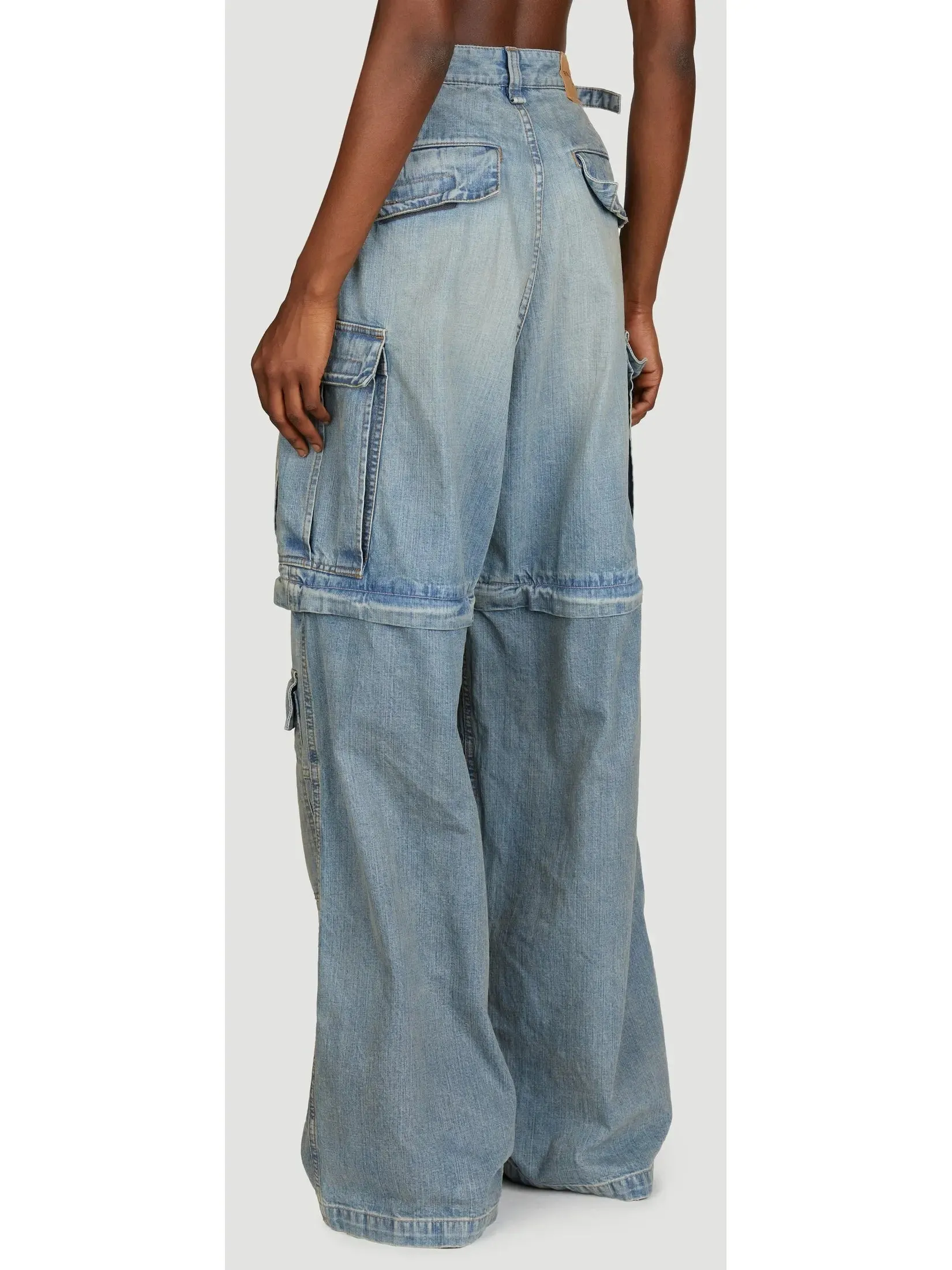 Women’s Cargo Mid-Rise Washed Denim Pants