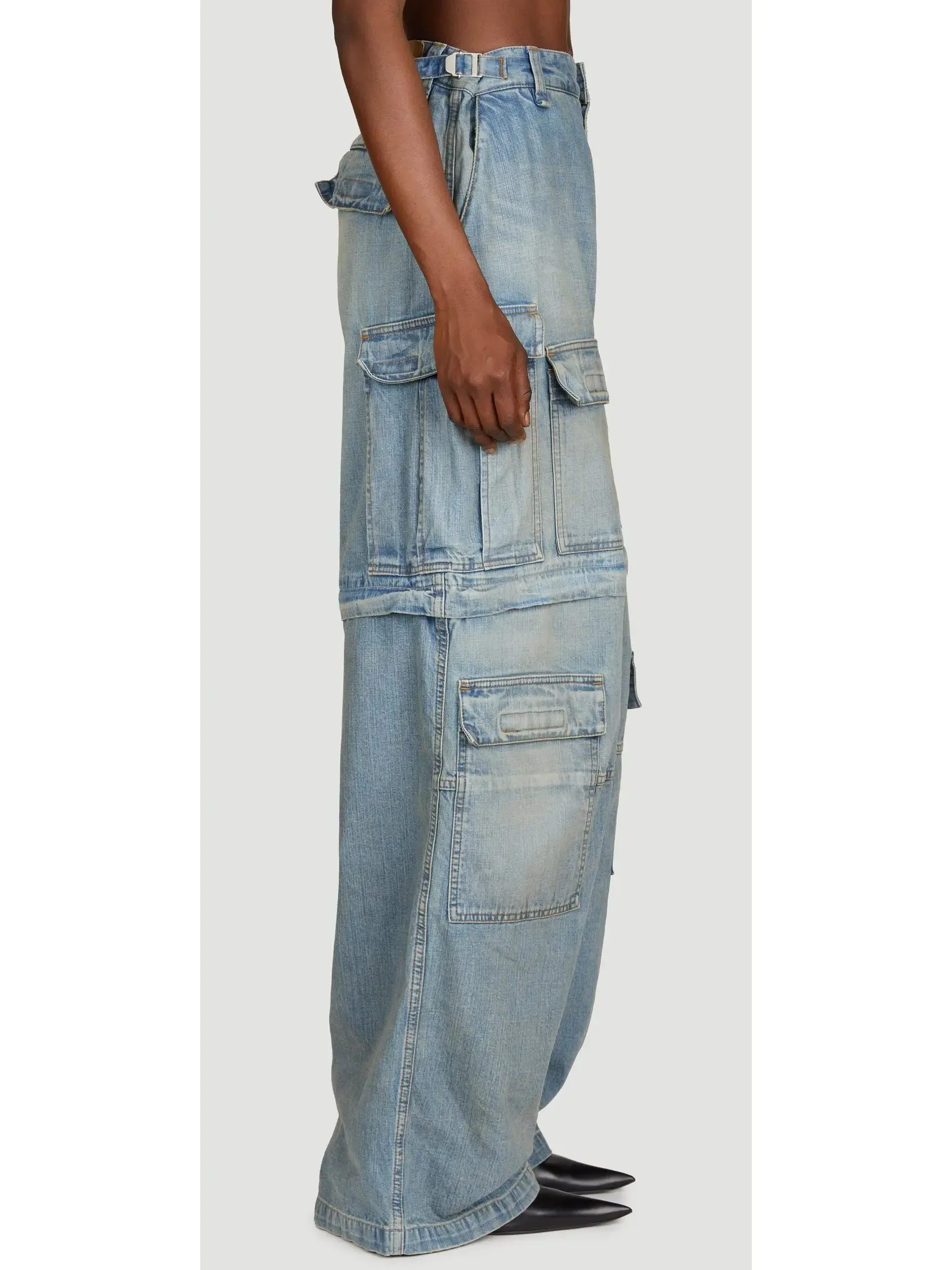 Women’s Cargo Mid-Rise Washed Denim Pants