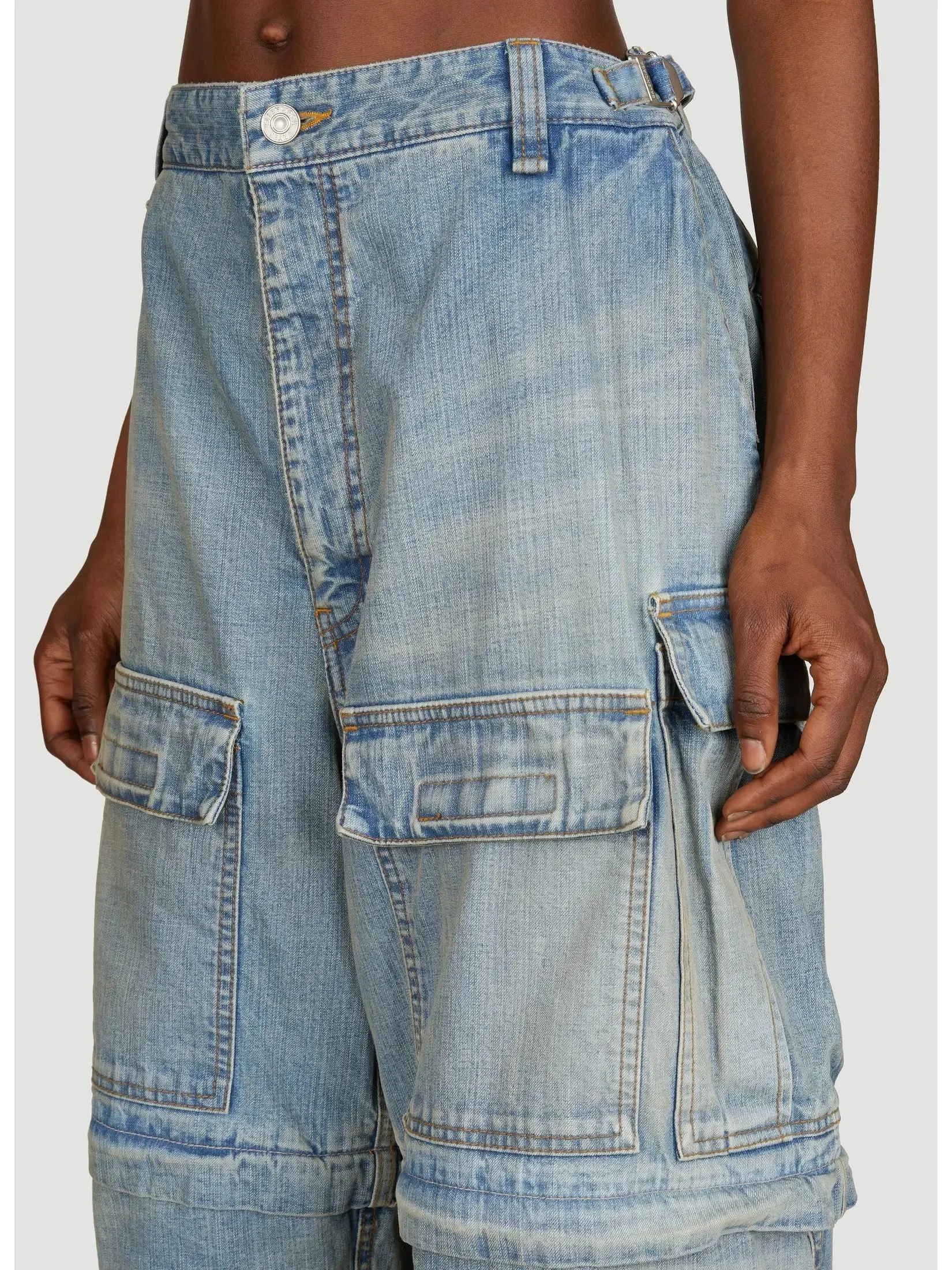 Women’s Cargo Mid-Rise Washed Denim Pants