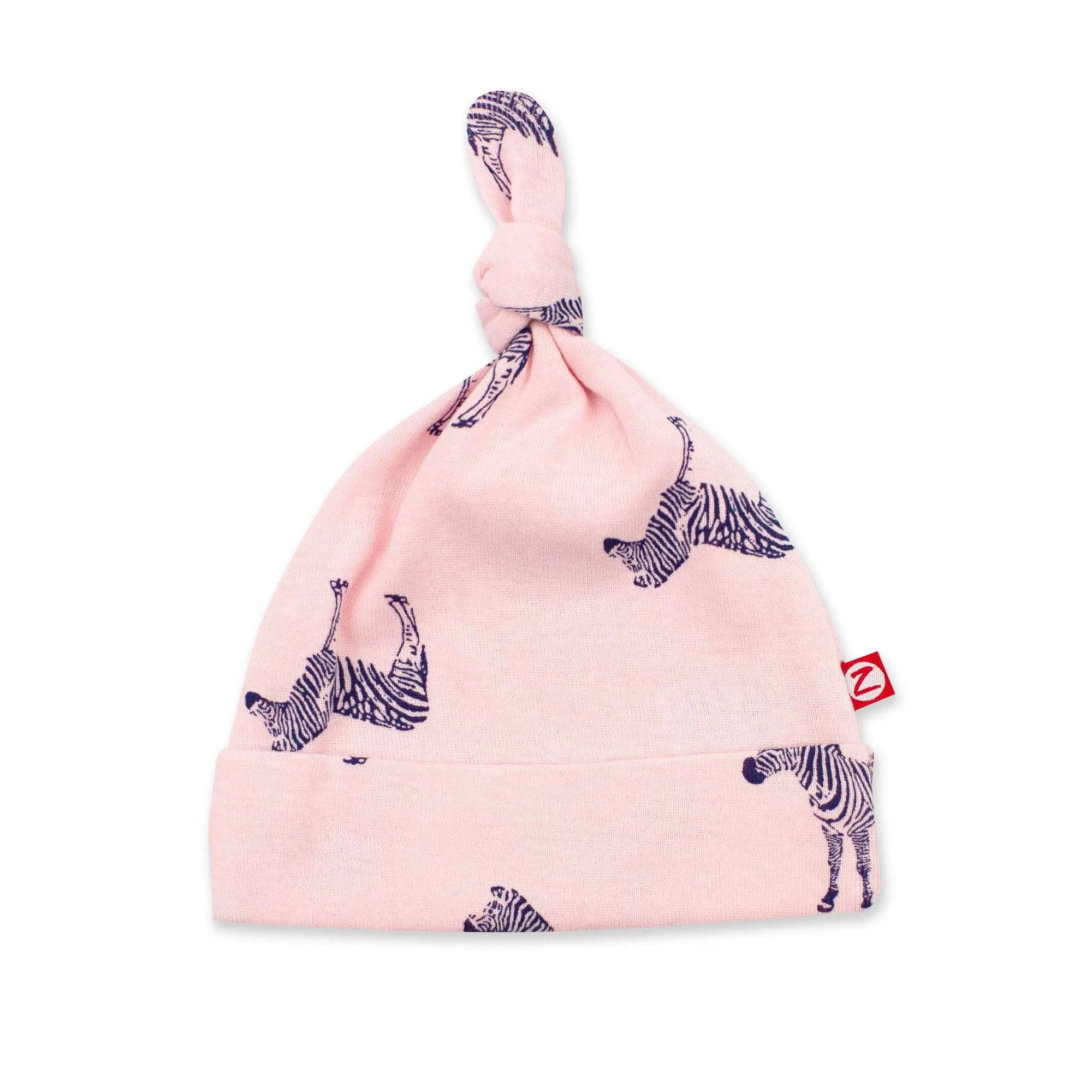 Zebra Organic Cotton Rib Knot Hat - Baby Pink